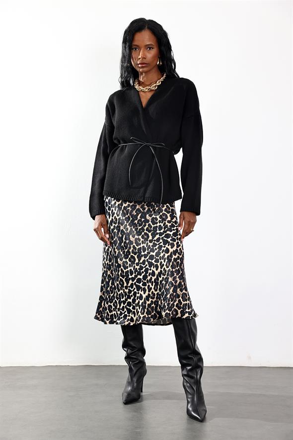 Kahverengi Leopar Desen Saten Etek 17538