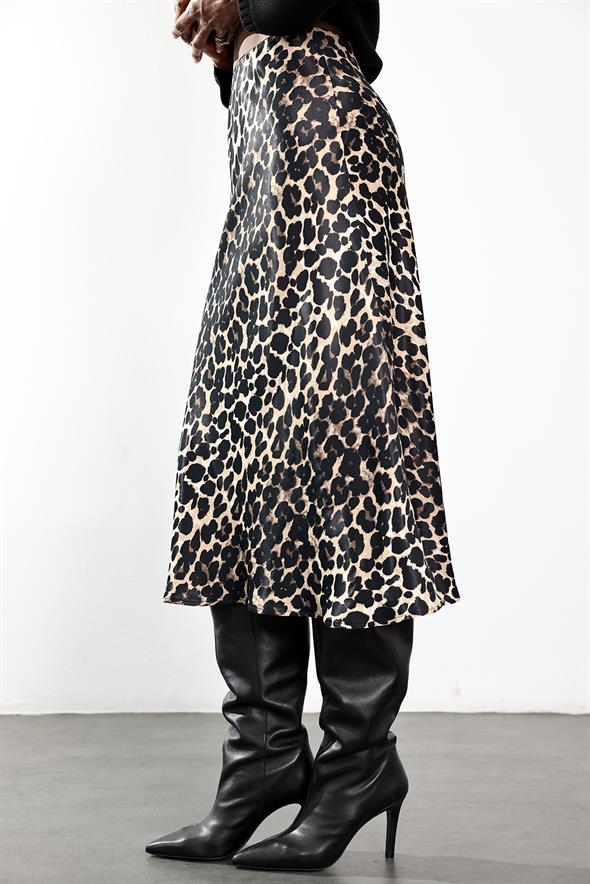 Kahverengi Leopar Desen Saten Etek 17538