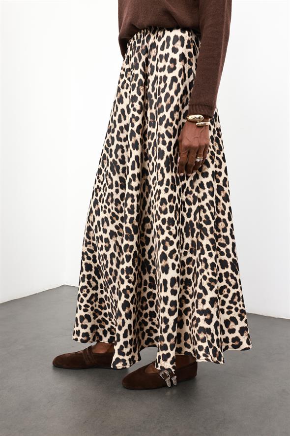 Kahverengi Leopar Maxi Saten Etek 50208