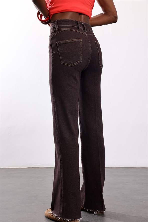 Kahverengi Likralı Push Up Flare Jean 