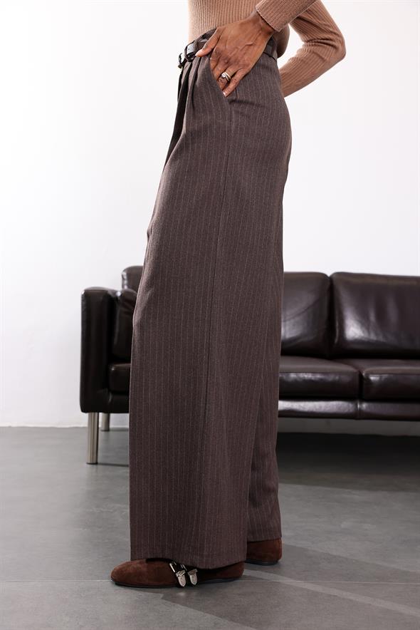 Kahverengi Maskülen Çizgili Pantolon 1599