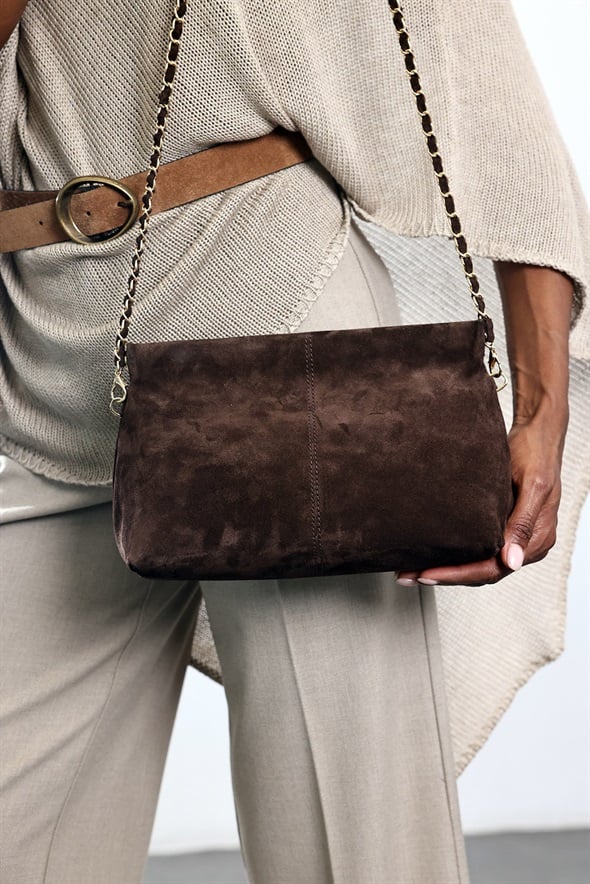 Kahverengi Nice Süet Askılı Clutch Çanta 7990