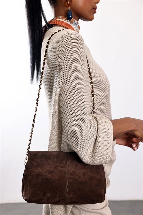 Kahverengi Nice Süet Askılı Clutch Çanta 7990