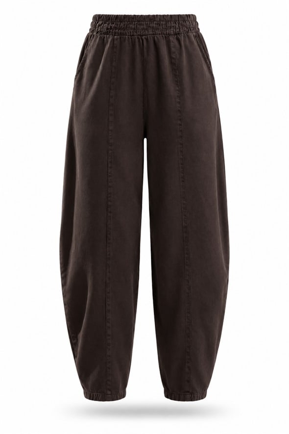 Kahverengi Önden Dikişli Barrel Pantolon 031750