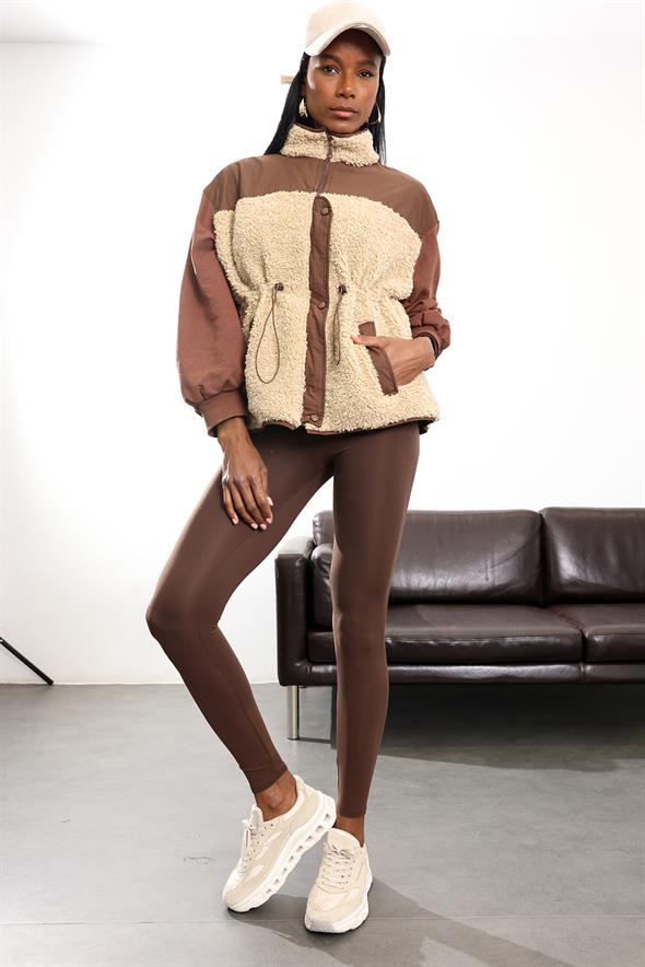 Kahverengi Parçalı Peluş Mont 36911