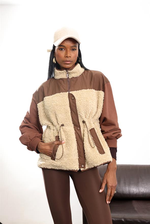 Kahverengi Parçalı Peluş Mont 36911