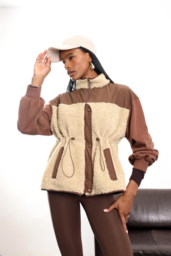 Kahverengi Parçalı Peluş Mont 36911