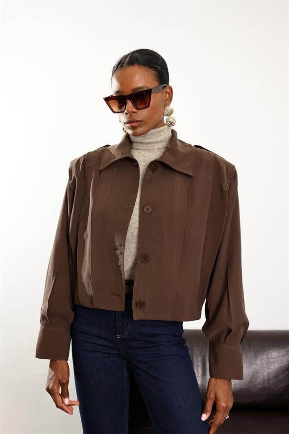 Kahverengi Piliseli Bomber Ceket 