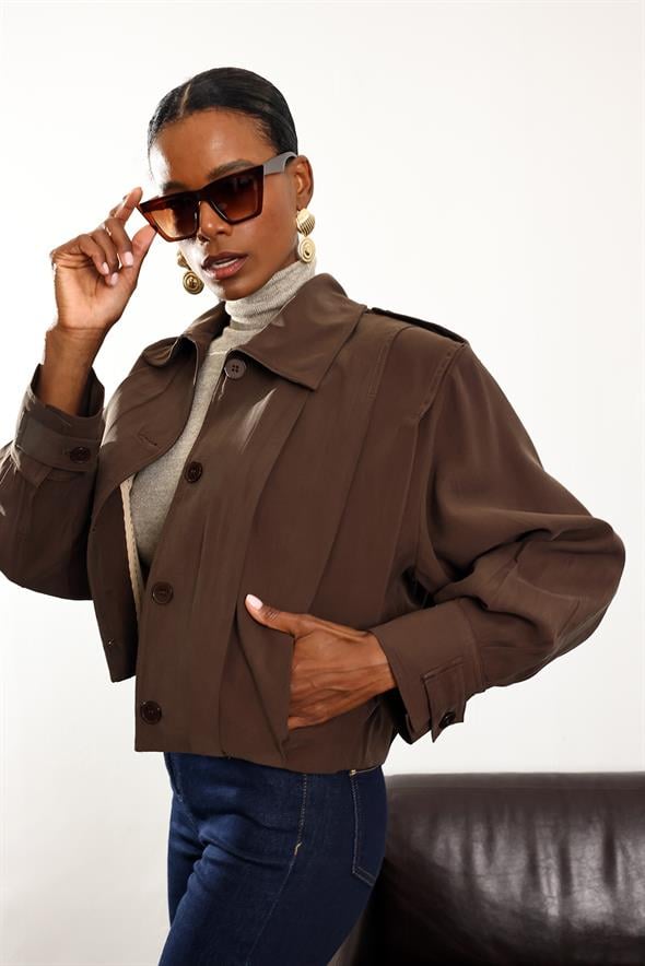 Kahverengi Piliseli Bomber Ceket 