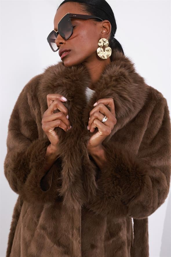 Kahverengi Premium Maxi Kürk 99678