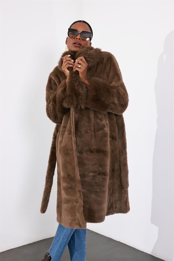 Kahverengi Premium Maxi Kürk 99678