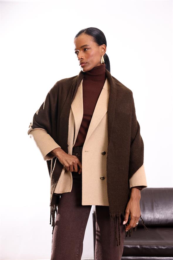 Kahverengi Püskül Detaylı Atkı 16002