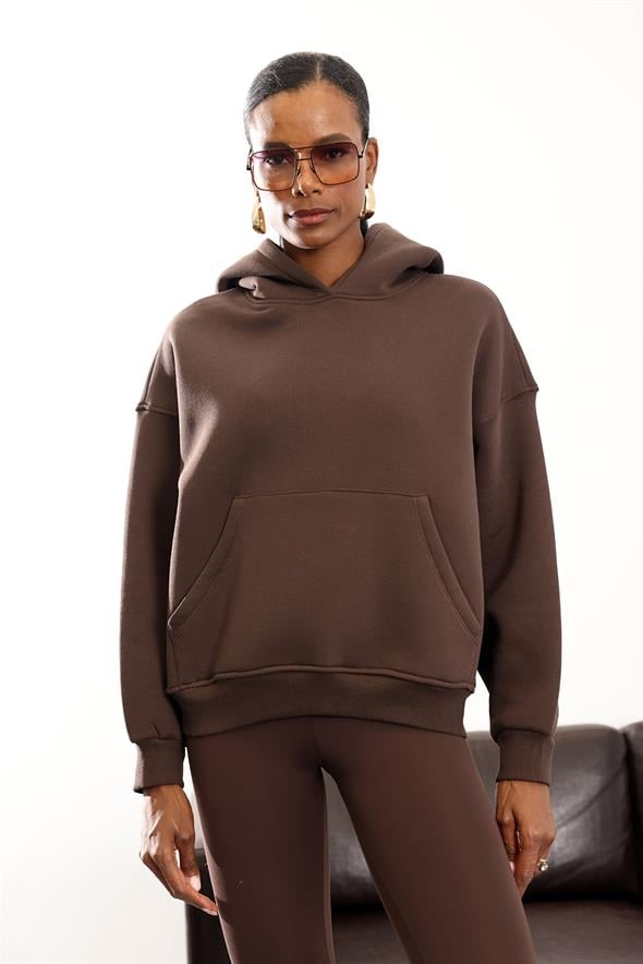 Kahverengi Şardonlu Oversize Sweatshirt 10801