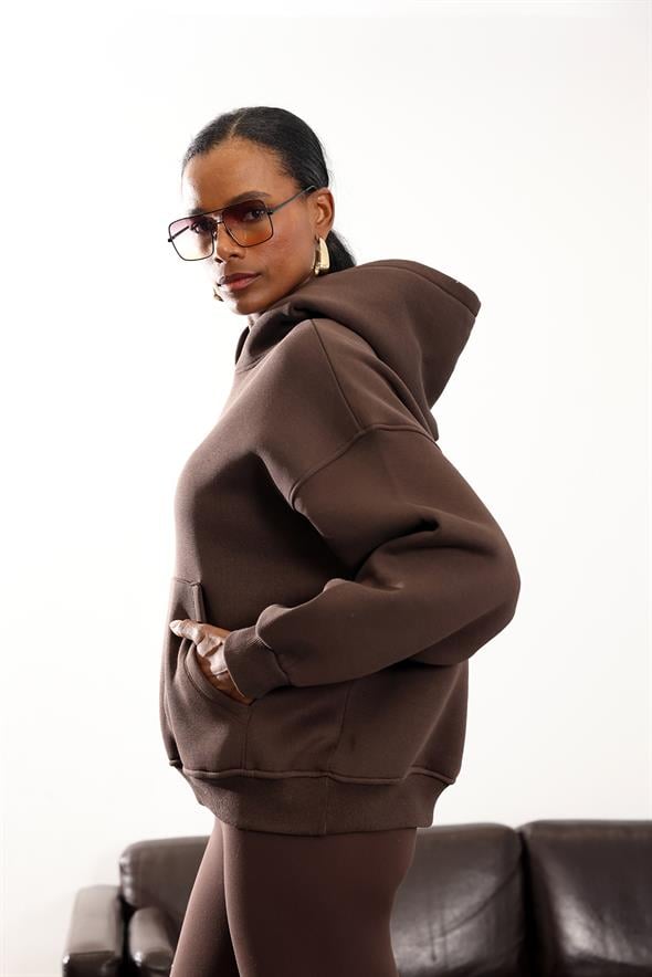 Kahverengi Şardonlu Oversize Sweatshirt 10801