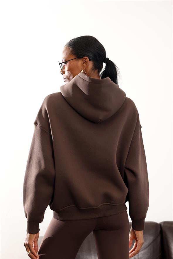 Kahverengi Şardonlu Oversize Sweatshirt 10801