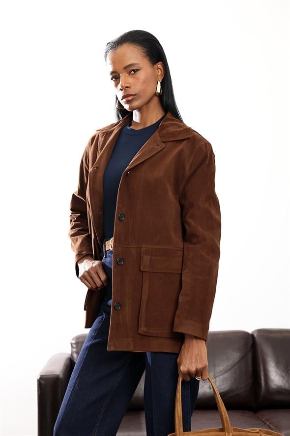 Kahverengi Süet Blazer Ceket 0647