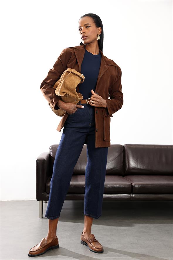 Kahverengi Süet Blazer Ceket 0647