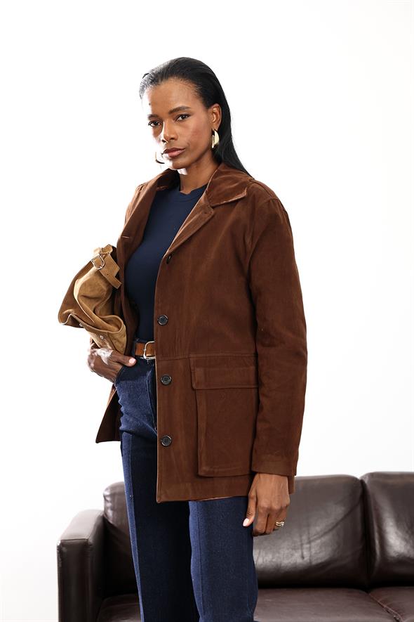 Kahverengi Süet Blazer Ceket 0647
