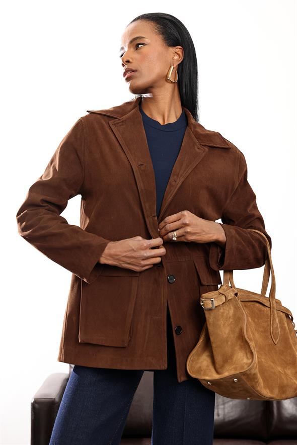 Kahverengi Süet Blazer Ceket 0647