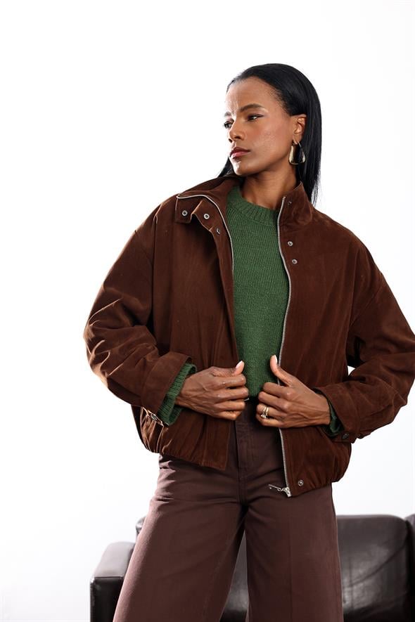 Kahverengi Süet Bomber Ceket 0598