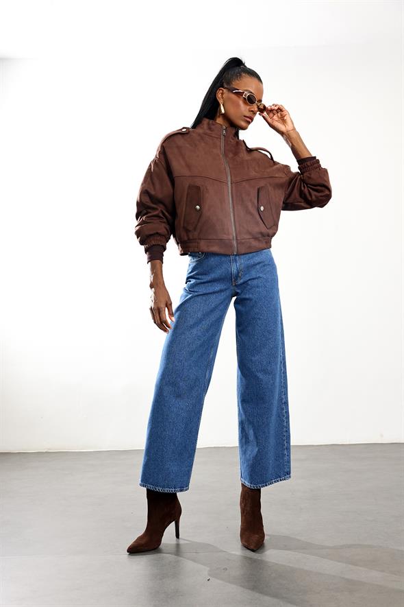 Kahverengi Süet Bomber Ceket D99806