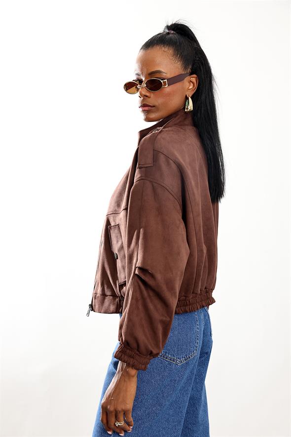 Kahverengi Süet Bomber Ceket D99806