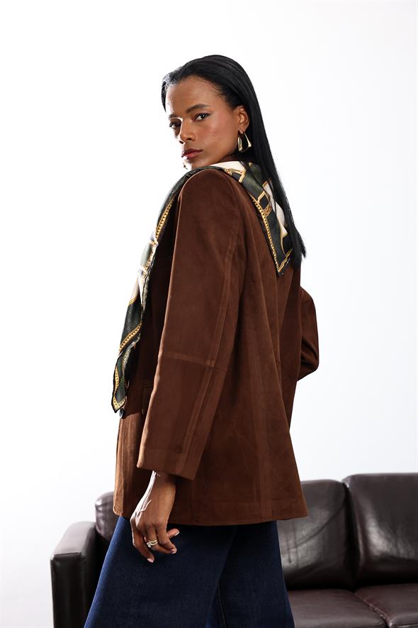 Kahverengi Süet Kemerli Ceket 0561