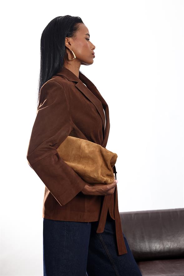 Kahverengi Süet Kemerli Ceket 0561