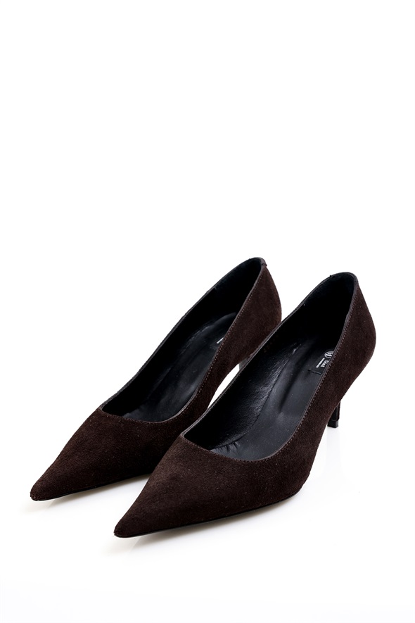 Kahverengi Süet Klasik Stiletto 25445