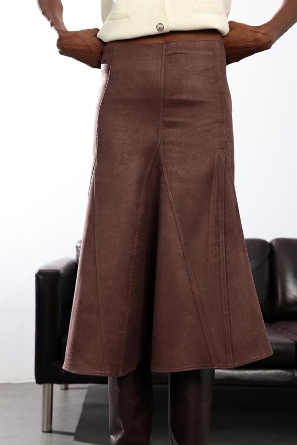 Kahverengi Süet Kloş Etek 17114