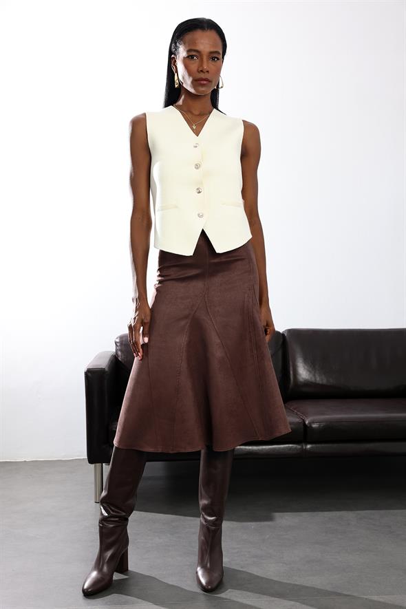 Kahverengi Süet Kloş Etek 17114