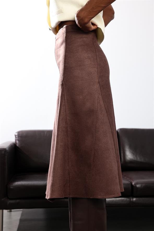 Kahverengi Süet Kloş Etek 17114