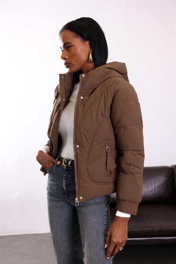 Kahverengi Yağmurluk Özellikli Şişme Mont 99901