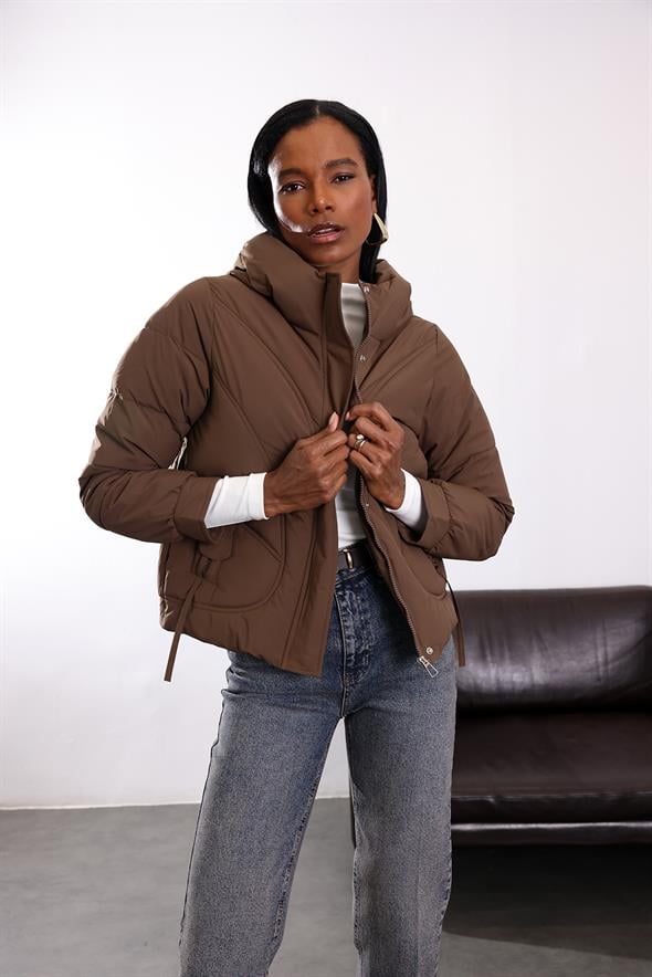 Kahverengi Yağmurluk Özellikli Şişme Mont 99901