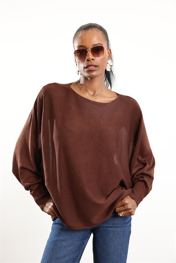 Kahverengi Yarasa Kol Triko 