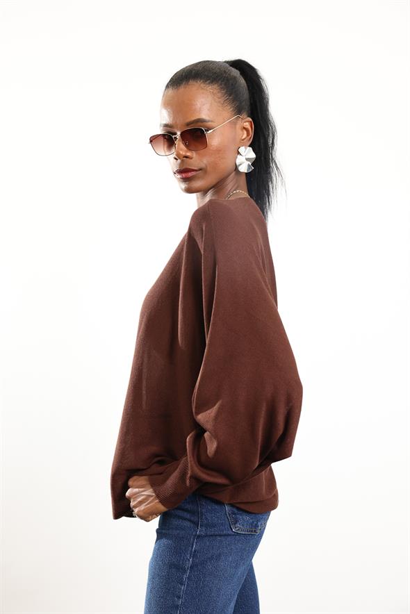 Kahverengi Yarasa Kol Triko 