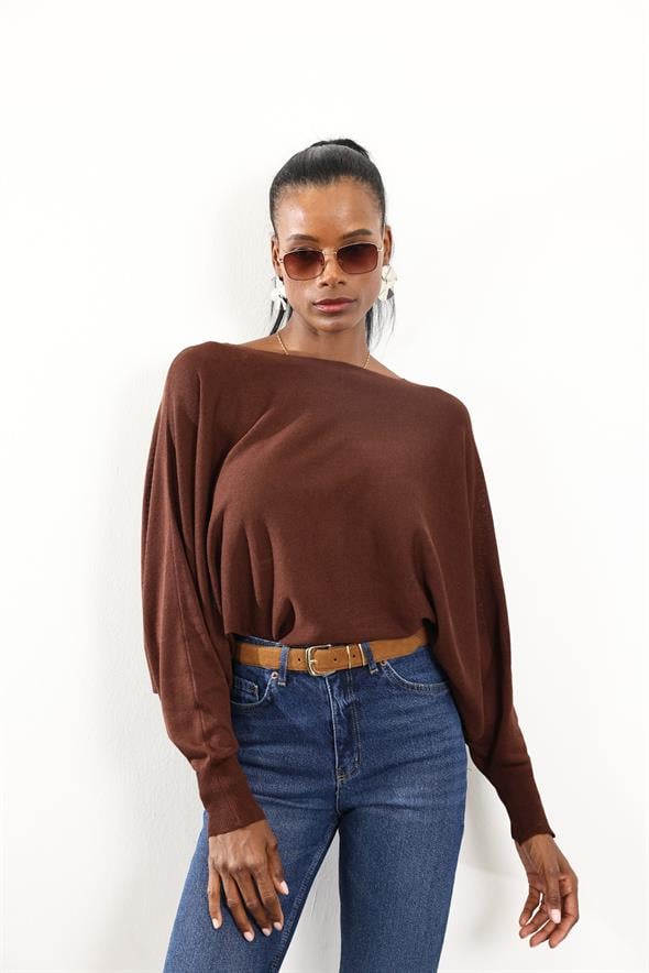 Kahverengi Yarasa Kol Triko 