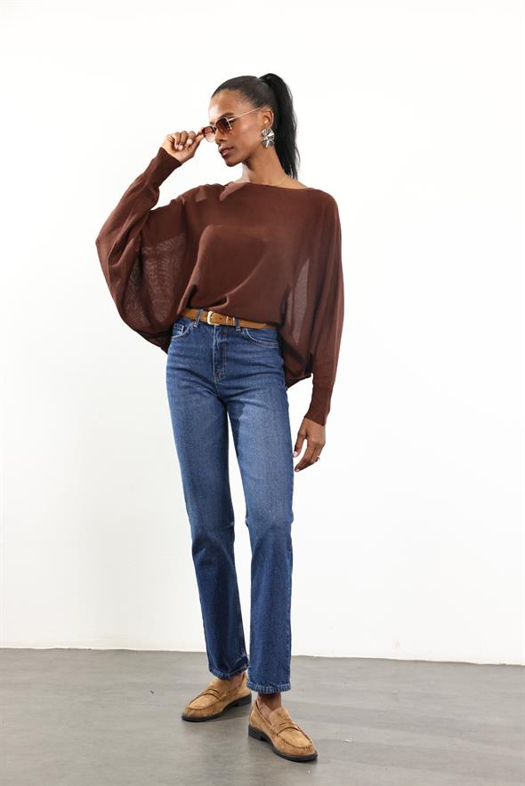 Kahverengi Yarasa Kol Triko 