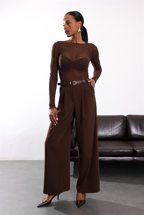 Kahverengi Yüksek Bel Palazzo Pantolon 1594