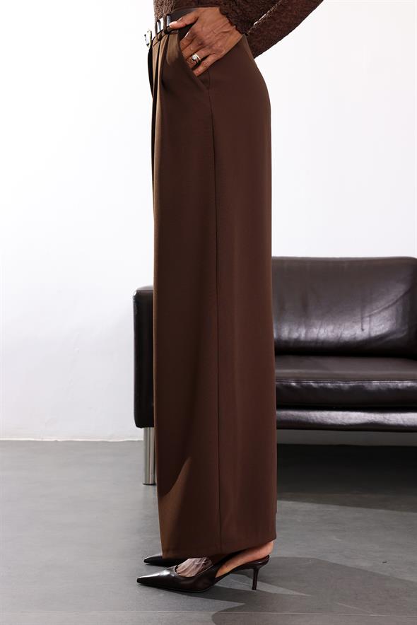 Kahverengi Yüksek Bel Palazzo Pantolon 1594