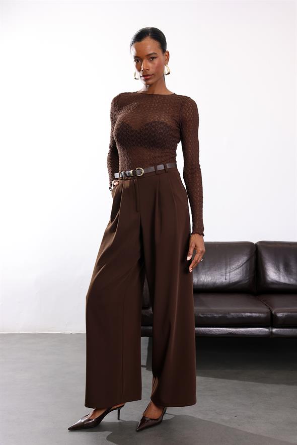 Kahverengi Yüksek Bel Palazzo Pantolon 1594
