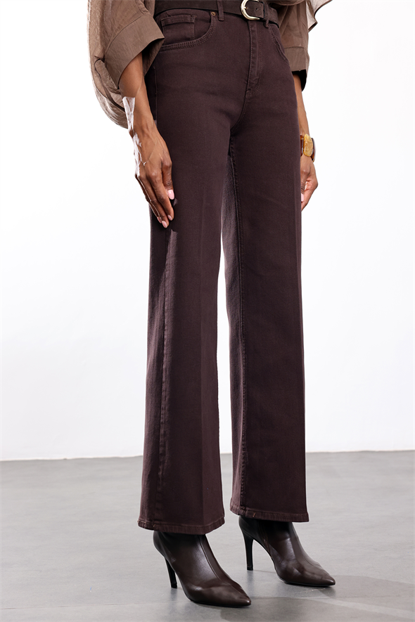 Kahverengi Yüksek Bel Wide Leg Jean 