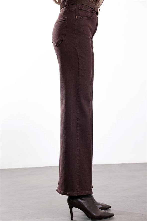 Kahverengi Yüksek Bel Wide Leg Jean 