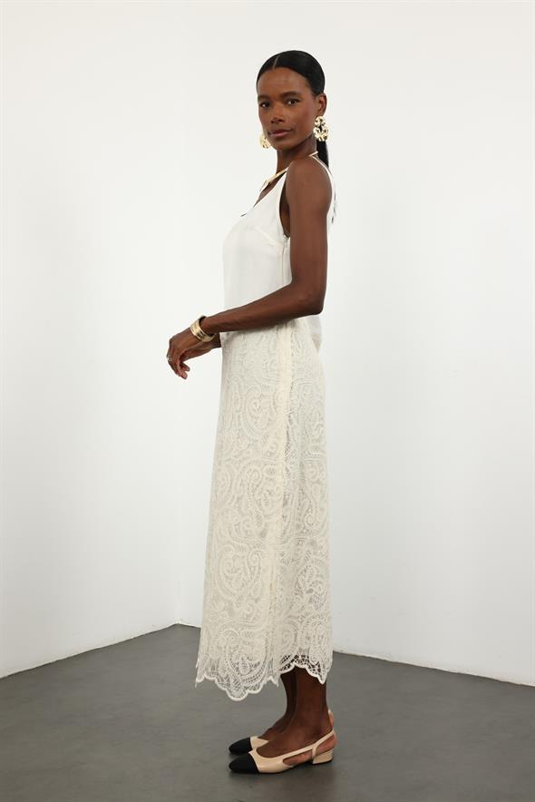 Kemik Sıfır Kol Dantel Detaylı Elbise 36592