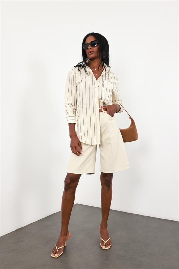 Kemik Yumuşak Denim Bermuda 