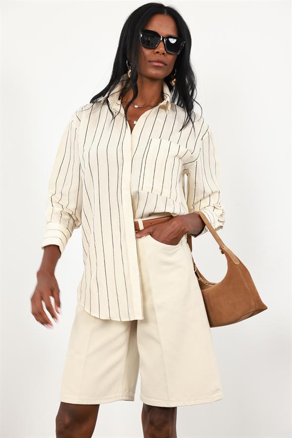 Kemik Yumuşak Denim Bermuda 