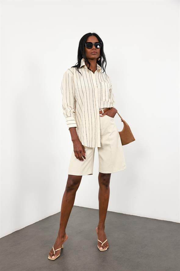 Kemik Yumuşak Denim Bermuda 