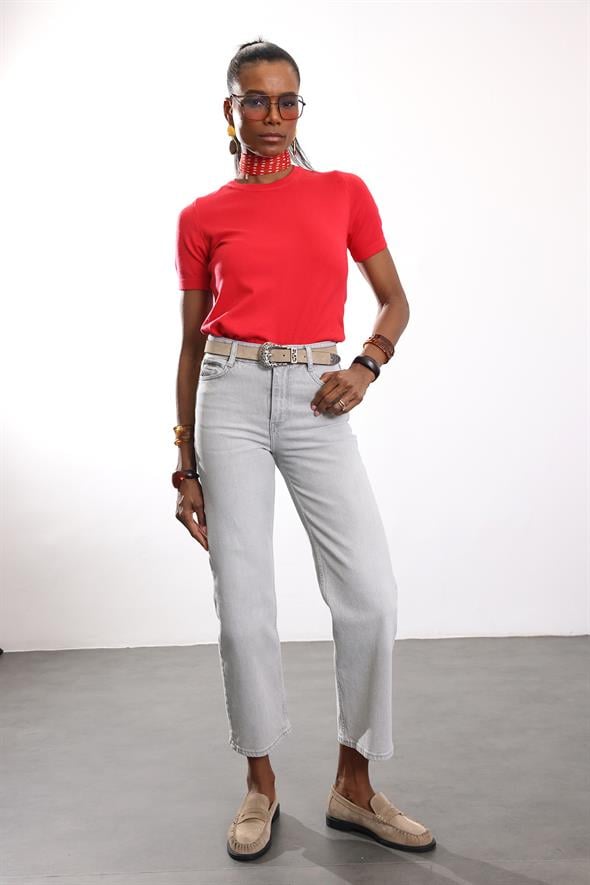 Kırmızı Bisiklet Yaka Kısa Kol Triko 4579