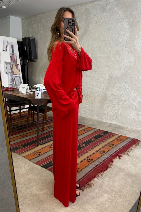 Kırmızı Bisiklet Yaka Pijama Takım 0009