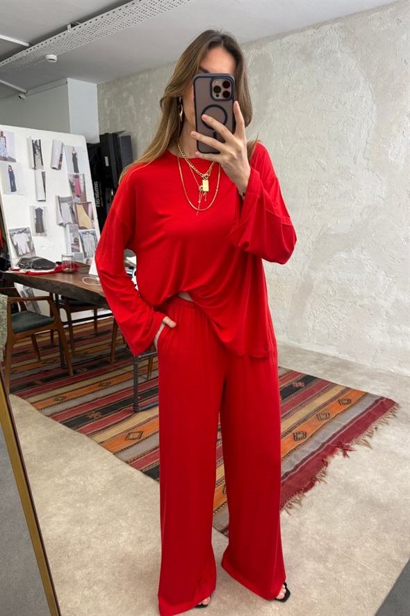 Kırmızı Bisiklet Yaka Pijama Takım 0009